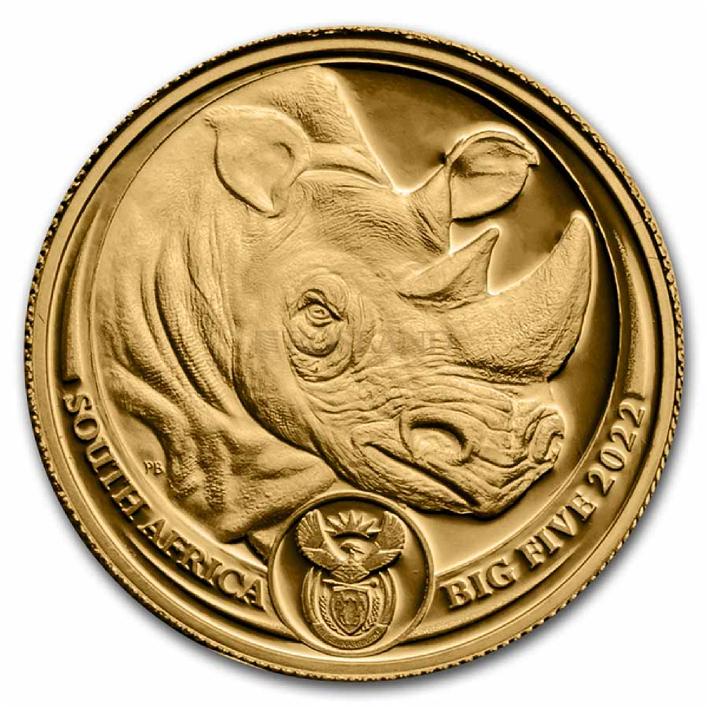 1/4 Unze Goldmünze Big Five Rhino 2022 PP (Box, Zertifikat)