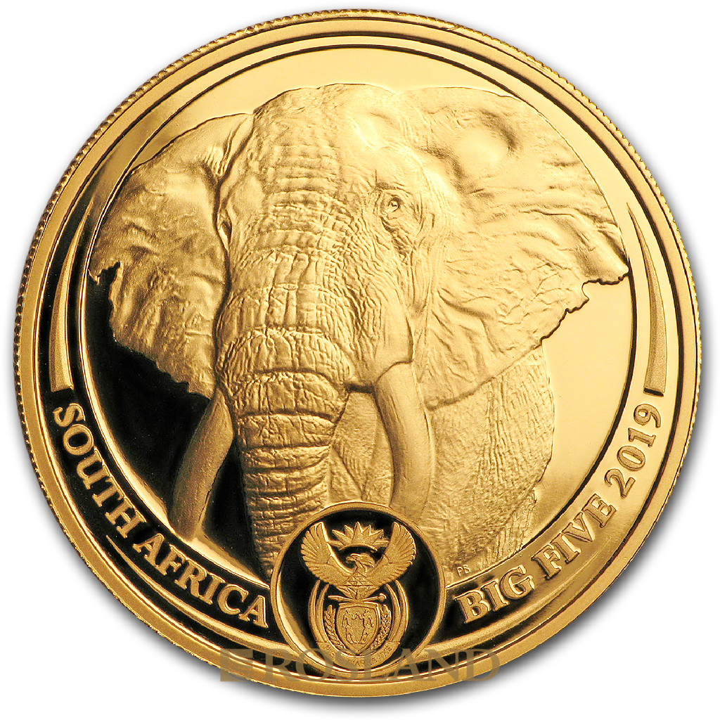 1 Unze Goldmünze Big Five Elefant 2019 PP (Box, Zertifikat)