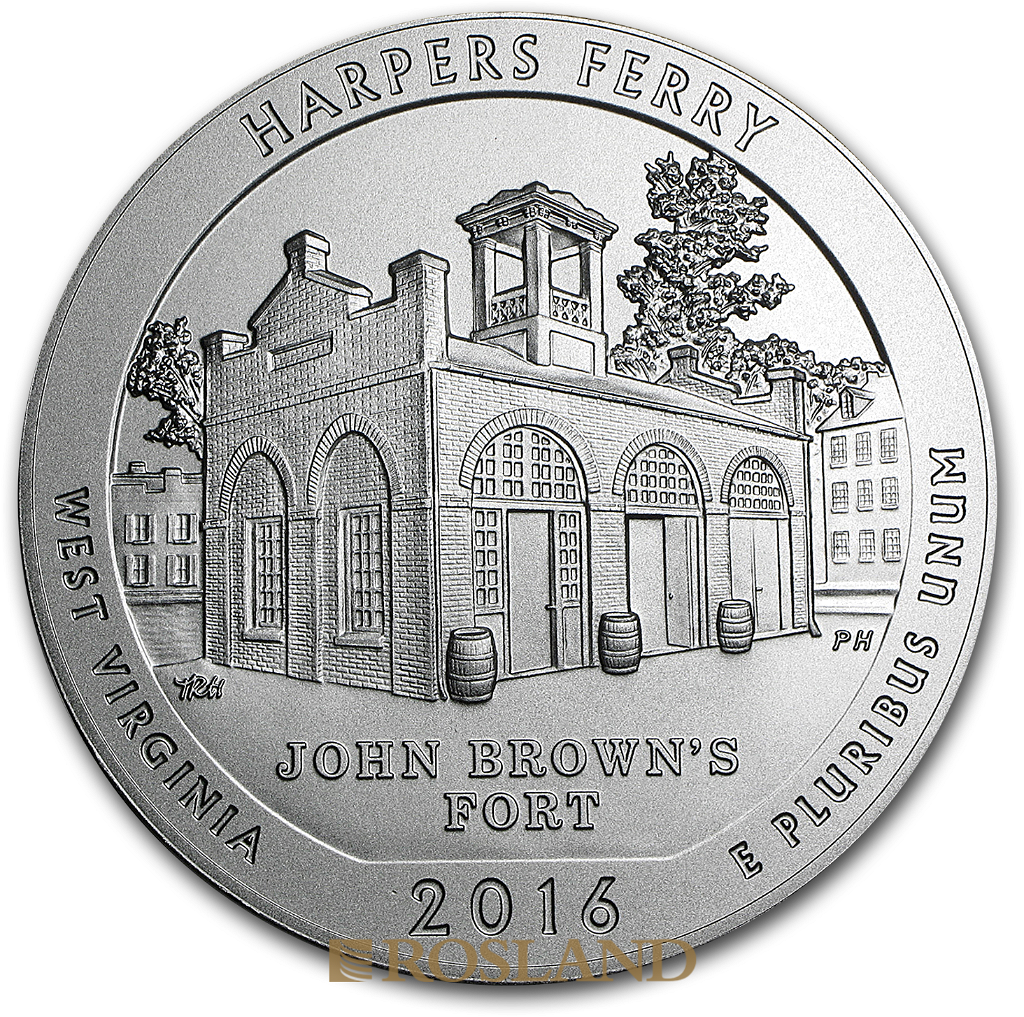 5 Unzen Silbermünze ATB Harpers Ferry National Historical Park 2016 P (Box, Zertifikat)