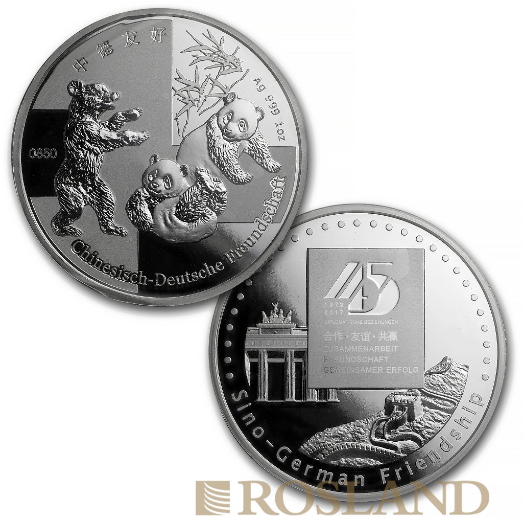 2 Münzen Silbermünzen Set China Panda 2017 PP German & Chinese Anniversary