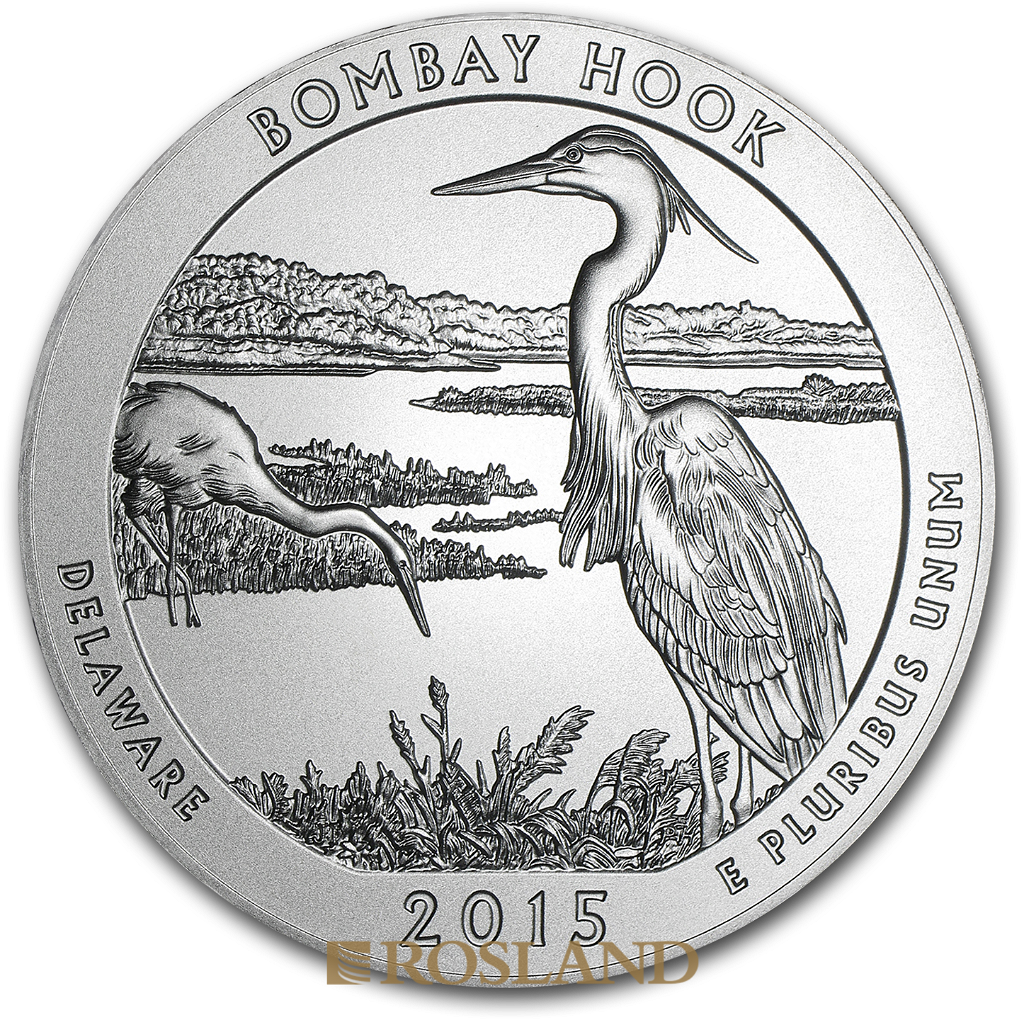 5 Unzen Silbermünze ATB Bombay Hook National Wildlife Refuge 2015 P (Box, Zertifikat)