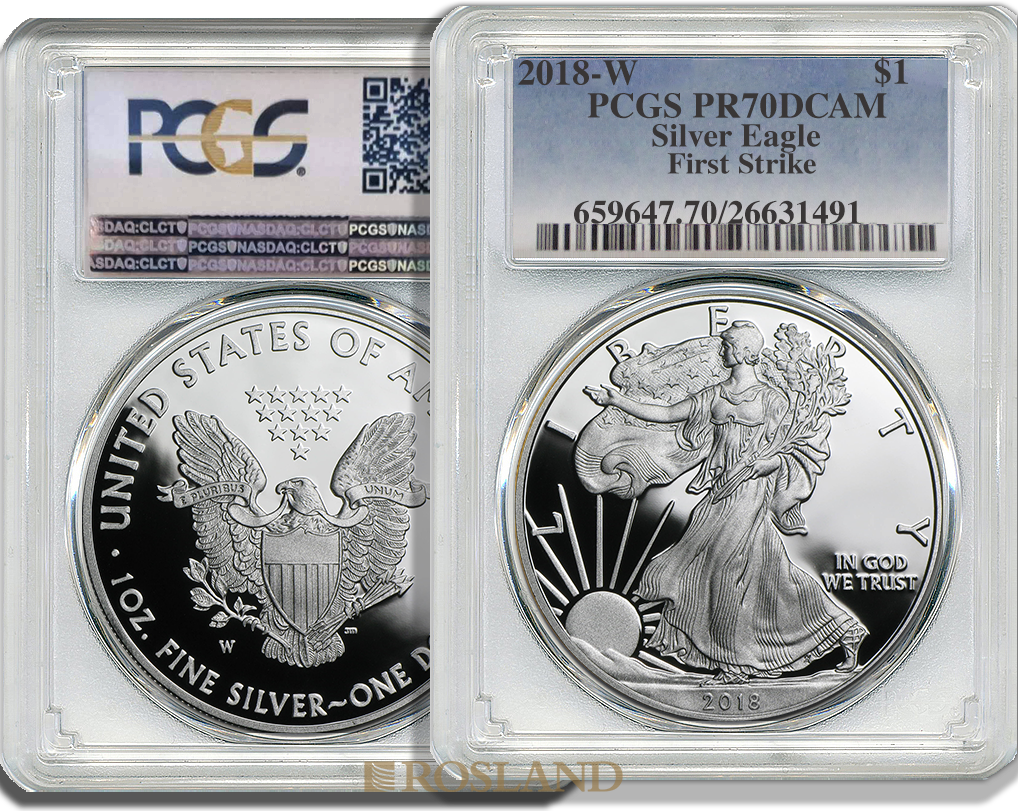 1 Unze Silbermünze American Eagle 2018 (W) PP PCGS PR-70 (FS, DCAM)