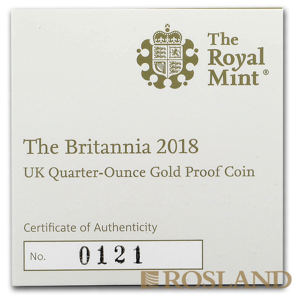 1/4 Unze Goldmünze Britannia 2018 PP (Box, Zertifikat)