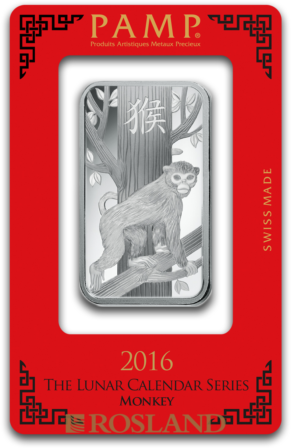 1 Unze Silberbarren PAMP Lunar Jahr des Affen 2016