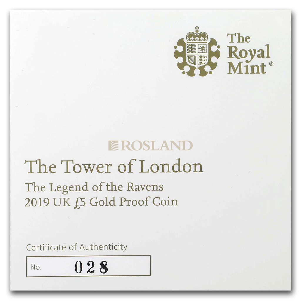 1,18 Unzen Goldmünze Great Britain Legend of the Ravens 2019 PP (Box, Zertifikat)