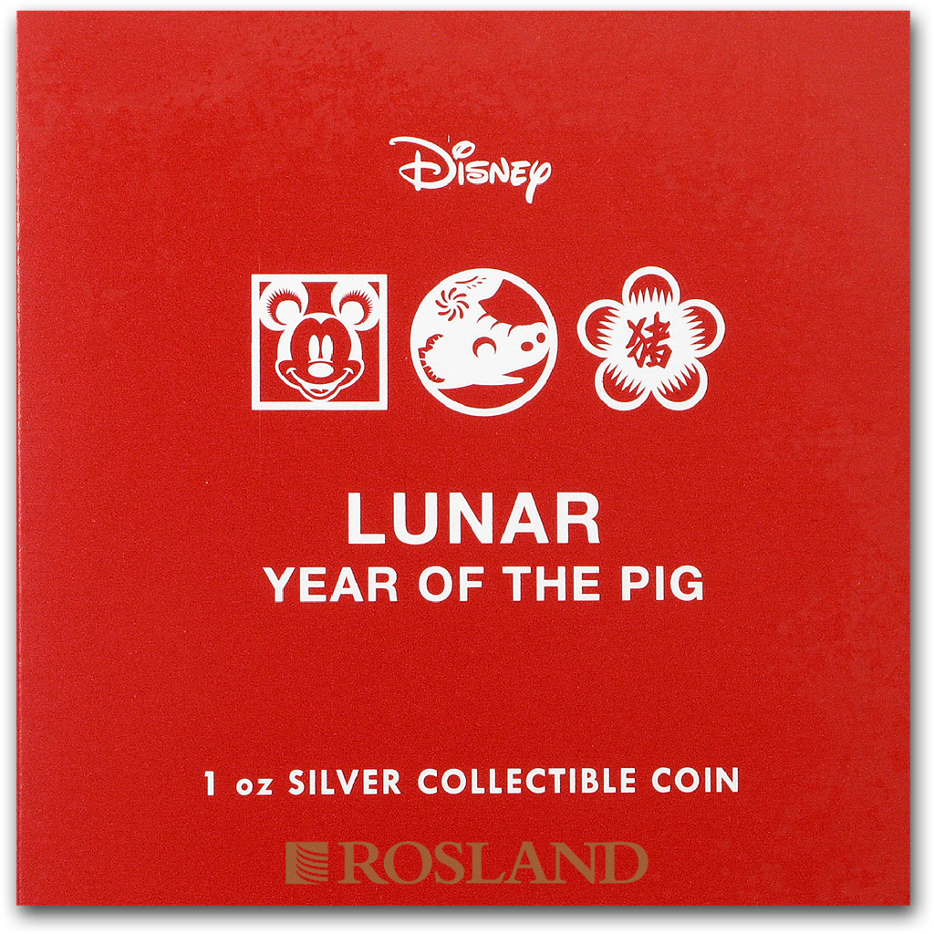 1 Unze Silbermünze Disney® Micky Maus Lunar Schwein 2019 PP (Koloriert, Box, Zertifikat)