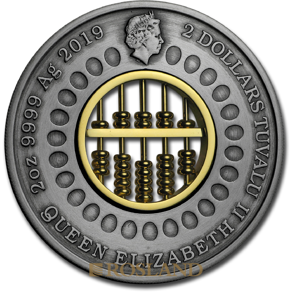 2 Unzen Silbermünze Perth Mint Tuvalu Abakus Antik 2019 PP (Box, Zertifikat)