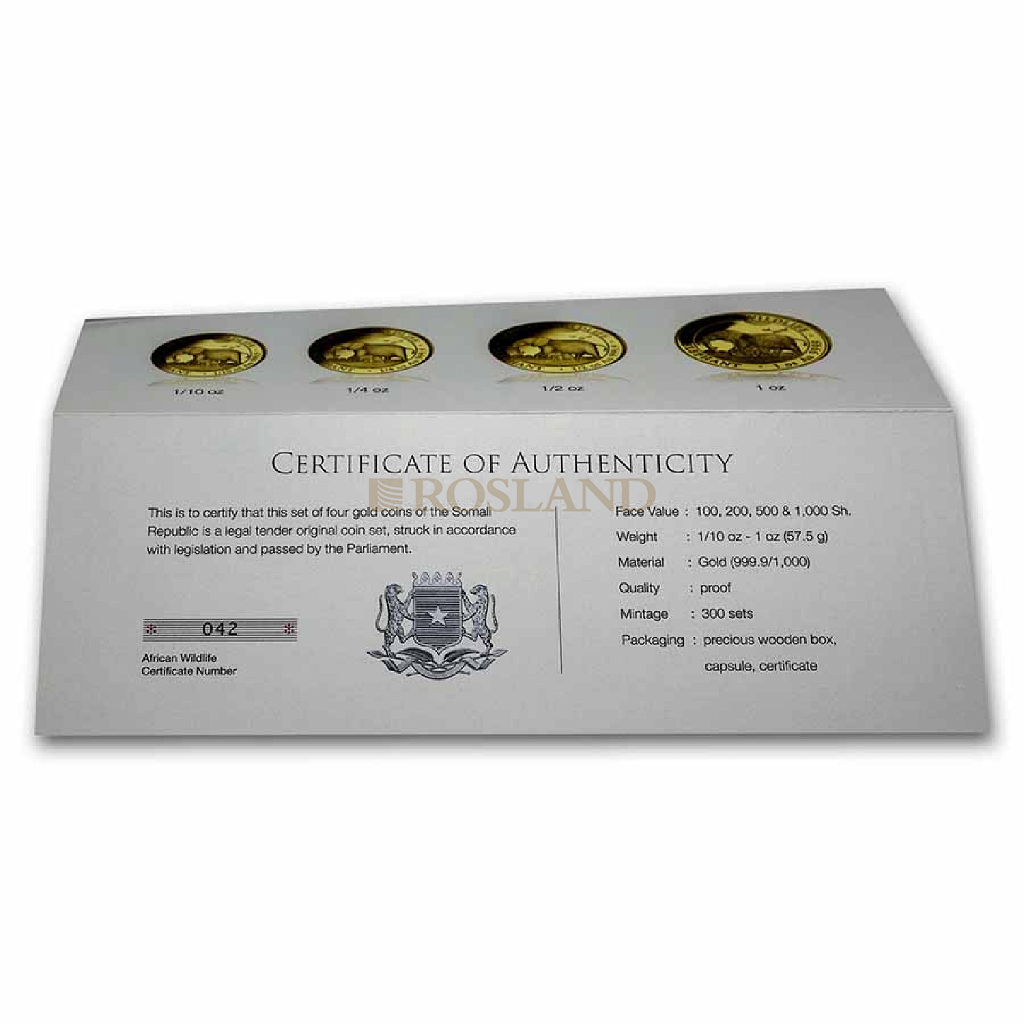 1,85 Unzen 4 Goldmünzen Somalia Elefant 2022 Set PP (Box, Zertifikat)