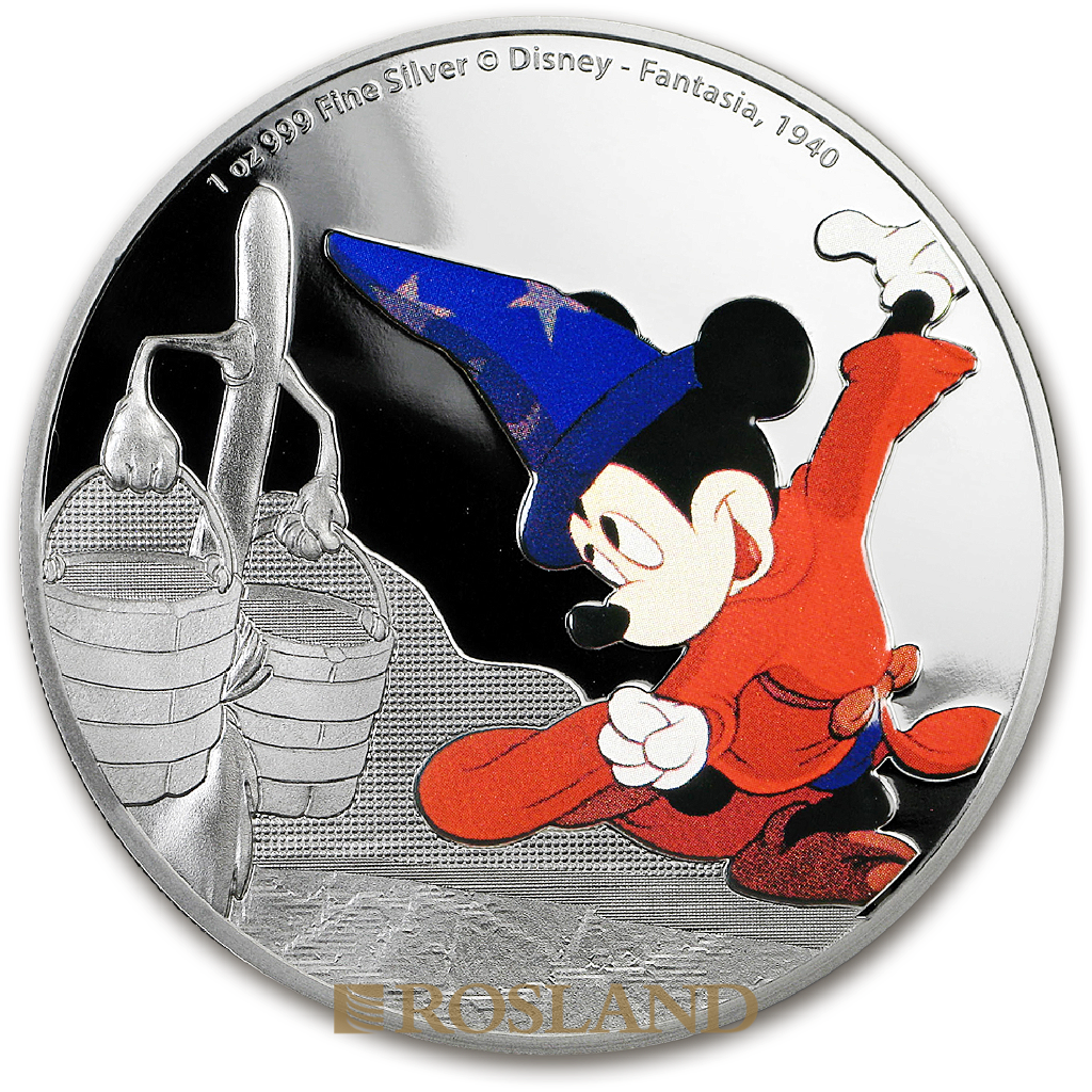 1 Unze Silbermünze Disney® Micky Maus Fantasia 2017 PP (Koloriert, Box, Zertifikat)