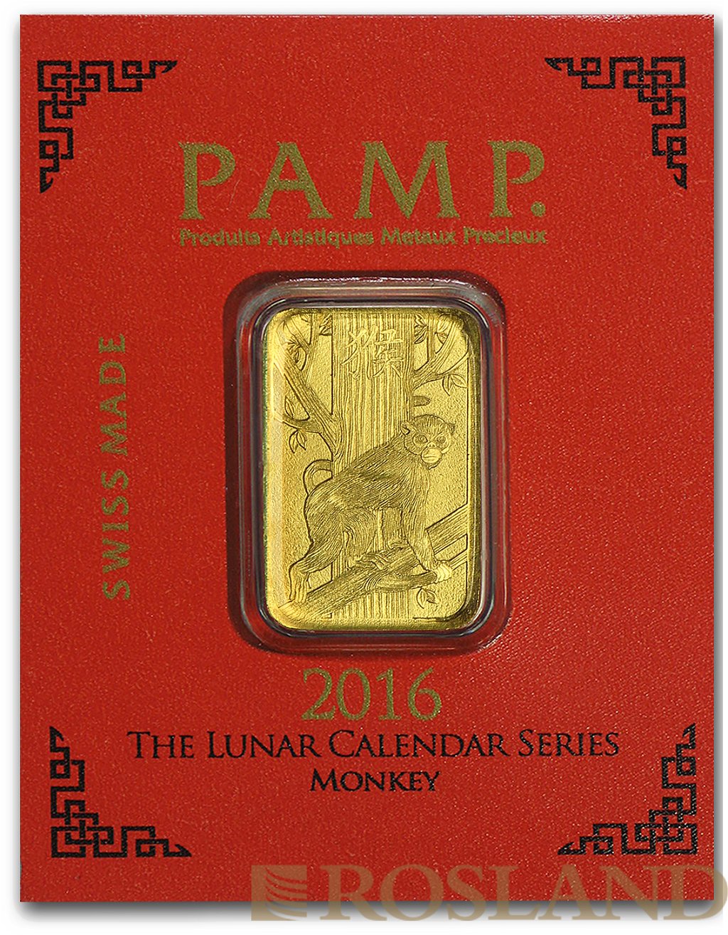 1 Gramm Goldbarren PAMP Lunar Jahr des Affens 2016