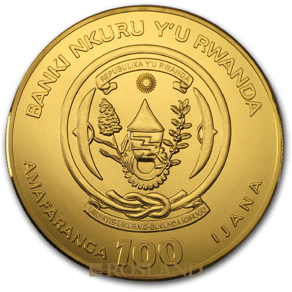 1 Unze Goldmünze Ruanda Lunar Hahn 2017 (Box, Zertifikat)