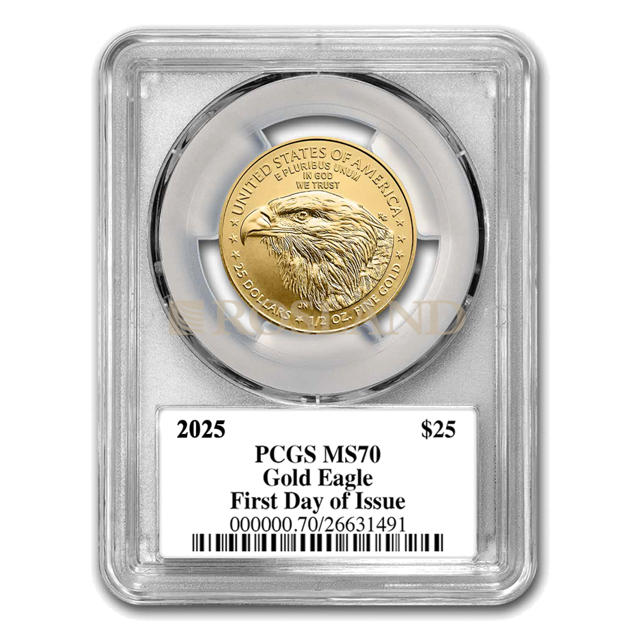 1/2 Unze Goldmünze American Eagle 2025 PCGS MS-70 (First Day, Black Label)