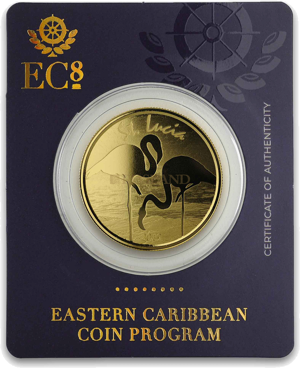 1 Unze Goldmünze EC8 St. Lucia Pink Flamingo 2019 (Blister, Zertifikat)