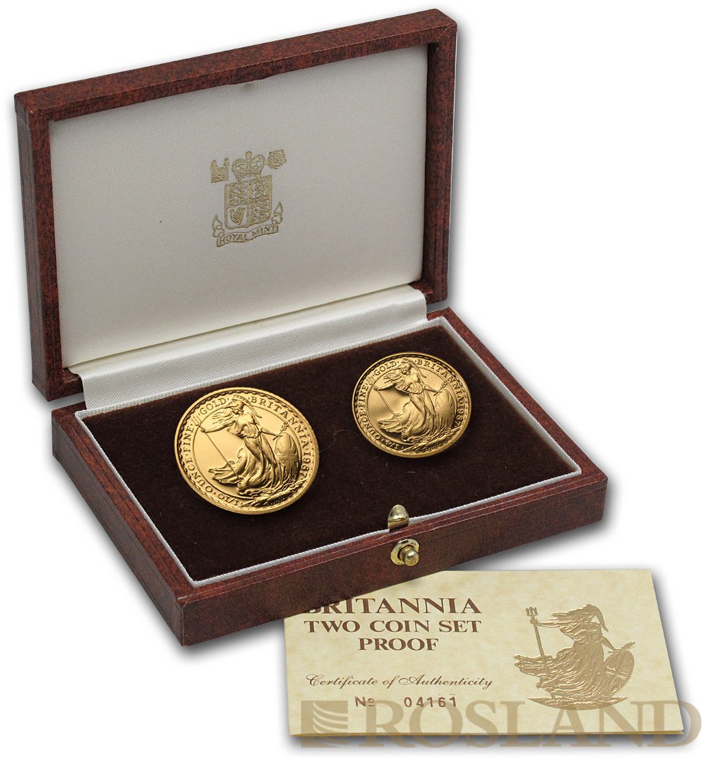 2 Goldmünzen Britannia Set 1987 PP (Box, Zertifikat)