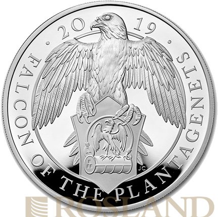 10 Unzen Silbermünze Queens Beasts Falcon 2019 PP (Box, Zertifikat)