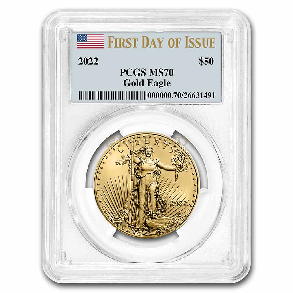 1 Unze Goldmünze American Eagle 2022 PCGS MS-70 First Day of Issue