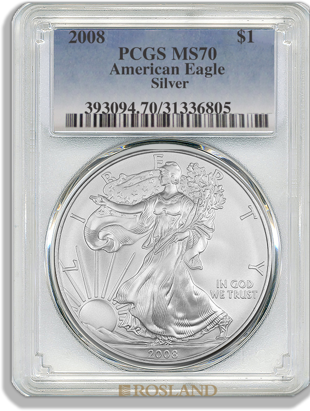 1 Unze Silbermünze American Eagle 2008 PCGS MS-70