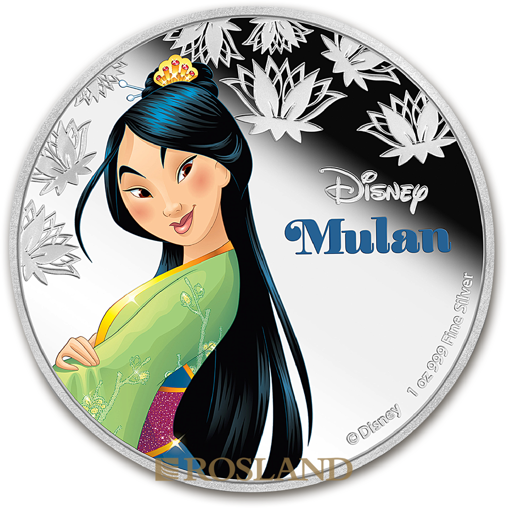 1 Unze Silbermünze Disney© Prinzessin Mulan 2016 PP (Koloriert, Box, Zertifikat)