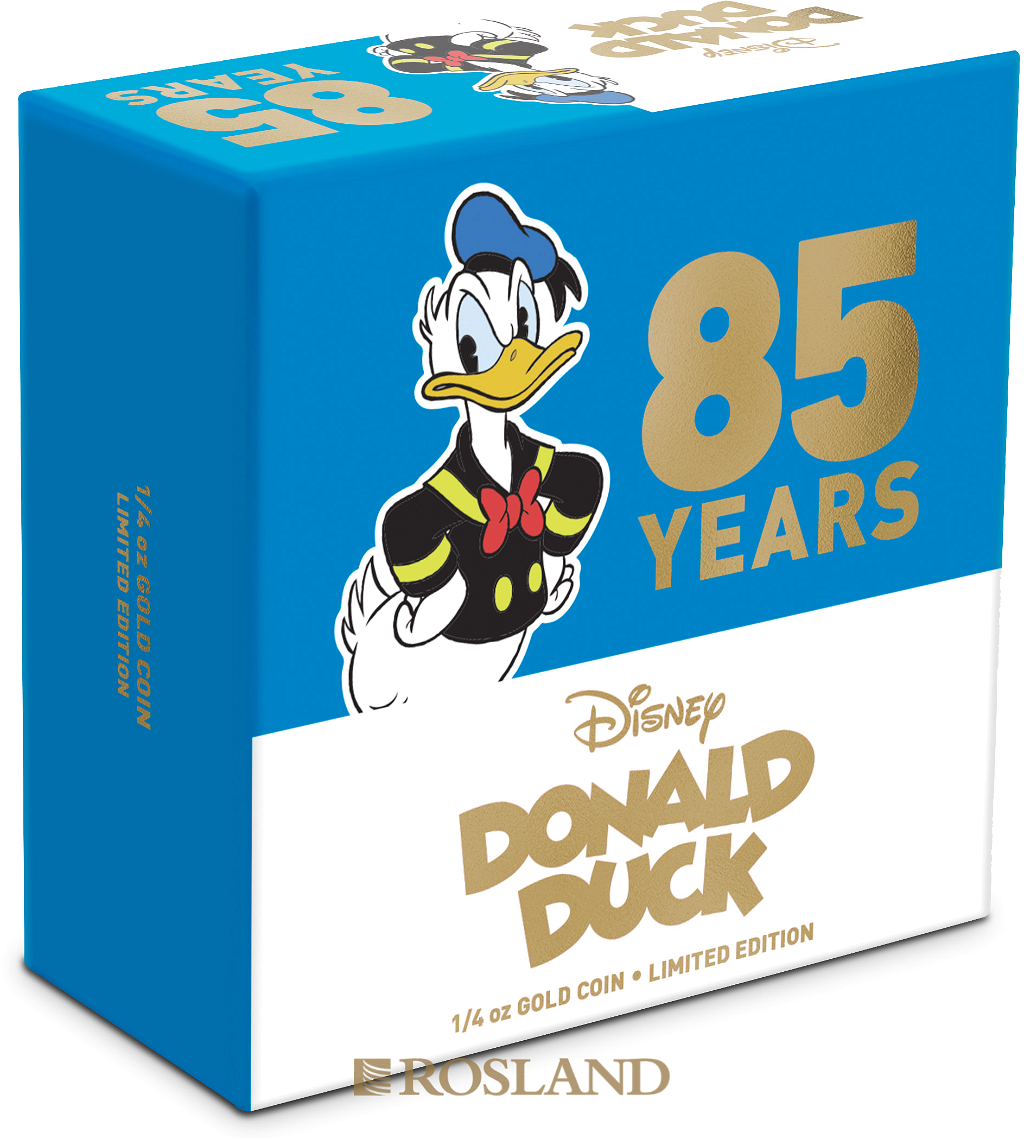 1/4 Unze Goldmünze Disney® Donald Duck 85 Jahre Jubiläum 2019 PP (Box, Zertifikat)