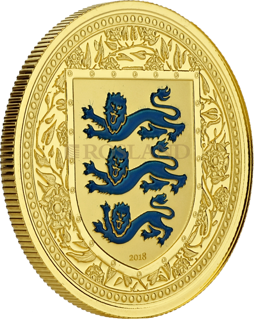 1 Unze Goldmünze Great Britain The Royal Arms Blau 2018 Reverse Proof (Koloriert, Box)