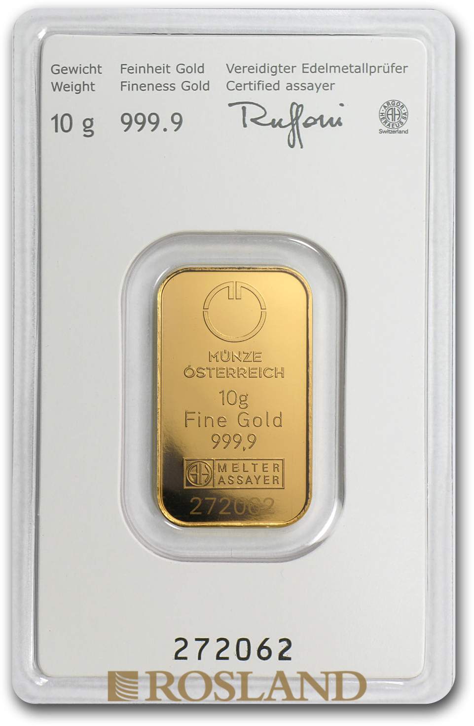 10 Gramm Goldbarren Münze Österreich Kinebar®