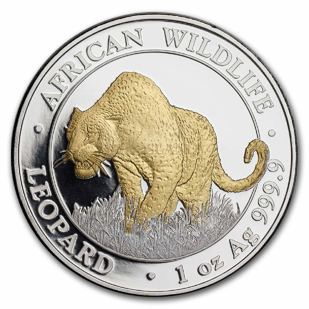 1 Unze Silbermünze Somalia Leopard 2023 (Vergoldet)