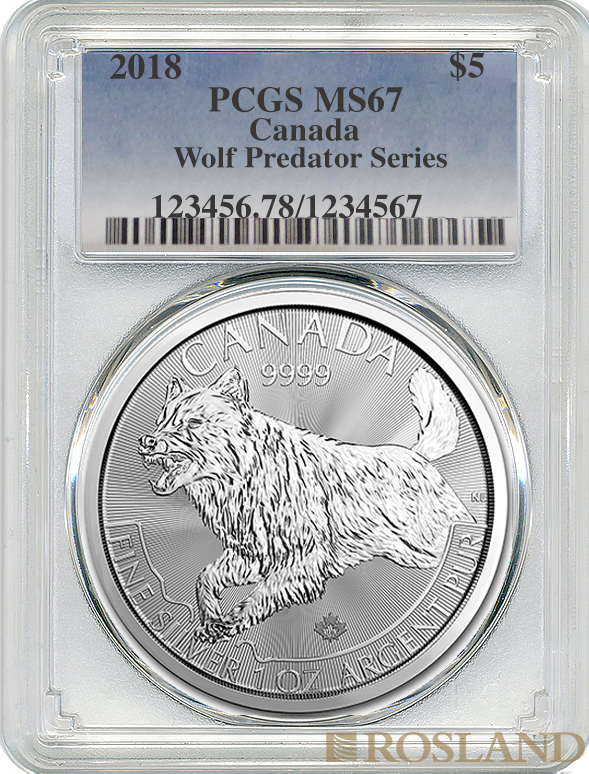 1 Unze Silbermünze Kanada Predator Serie Wolf 2018 PCGS MS-67