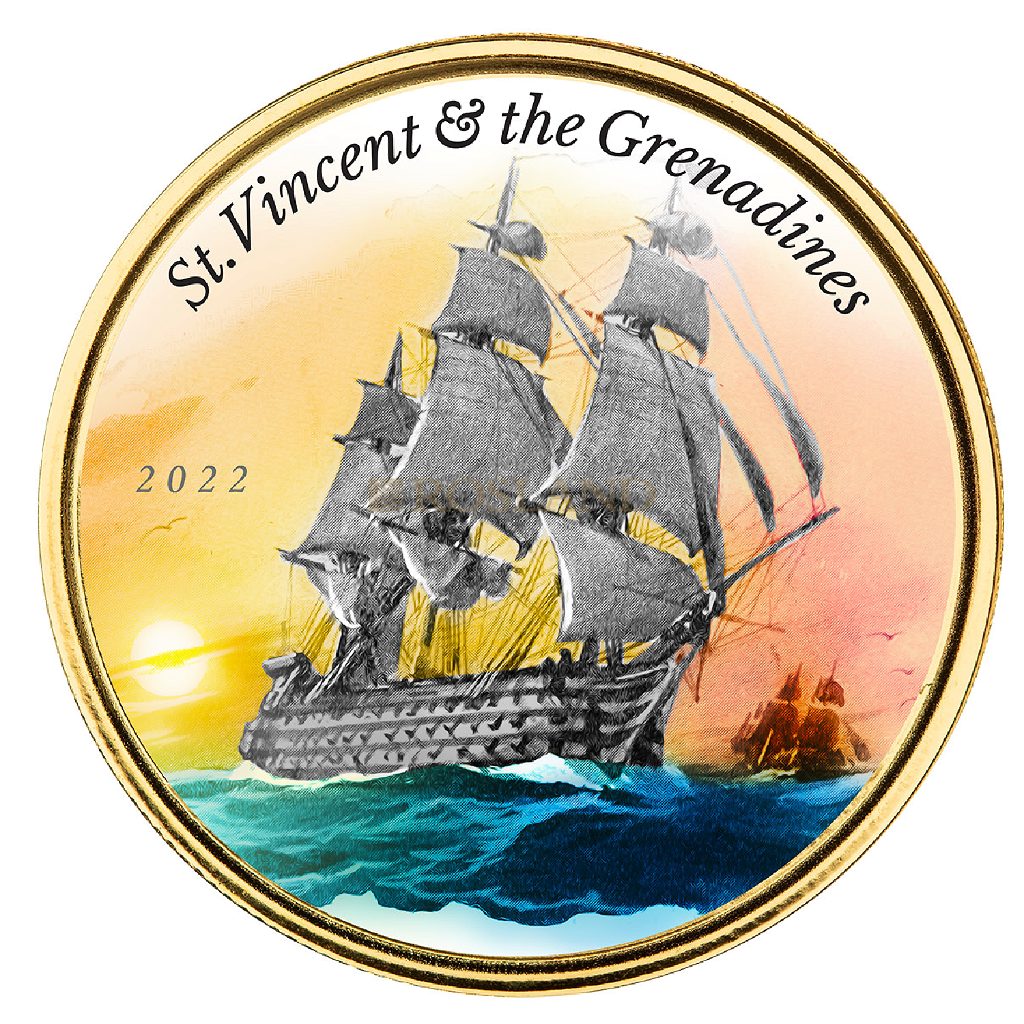 1 Unze Goldmünze EC8 St. Vincent & The Grenadines Warship 2022 PP (Koloriert, Box, Zertifikat)