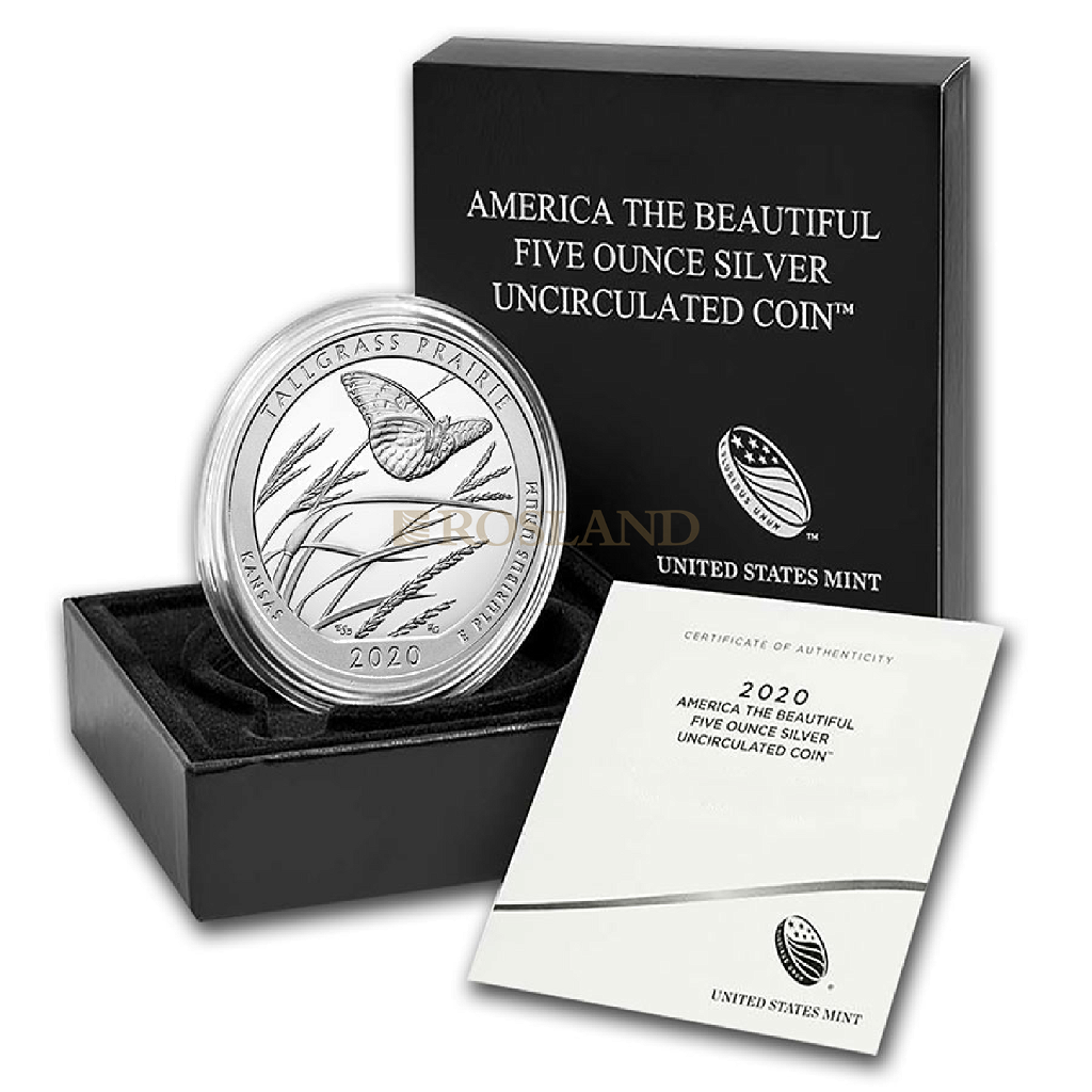 5 Unzen Silbermünze ATB Tallgrass Prairie National Preserve 2020 P (Box, Zertifikat)
