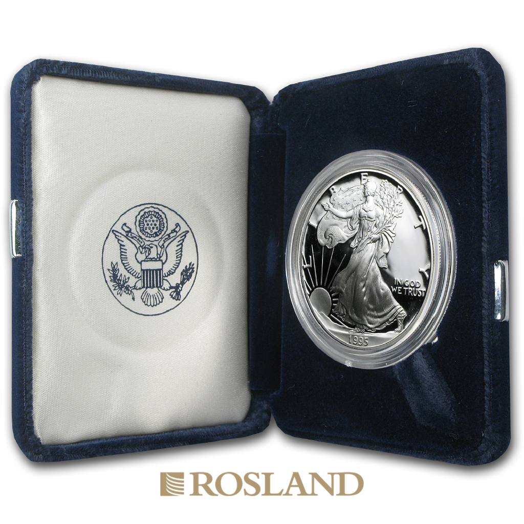 1 Unze Silbermünze American Eagle 1995 (P) PP (Box, Zertifikat)