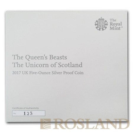 5 Unzen Silbermünze Queens Beasts Unicorn 2017 PP (Box, Zertifikat)