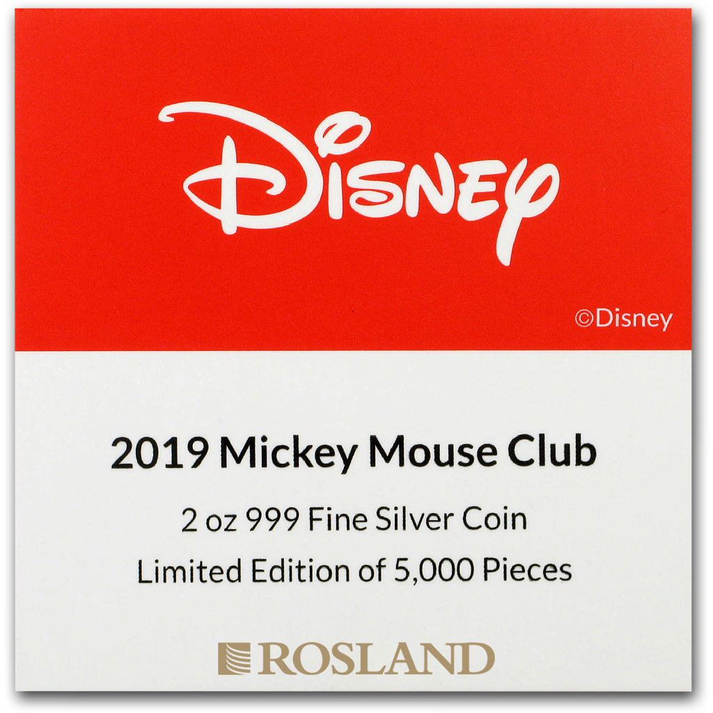 2 Unzen Silbermünze Disney® Micky Maus Club 2019 PP (UHR, Koloriert, Box, Zertifikat)