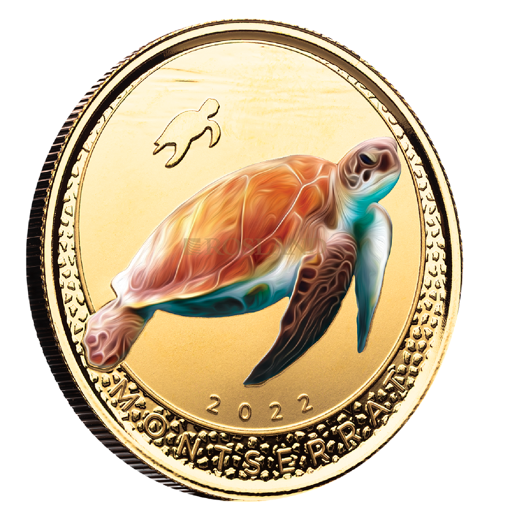 1 Unze Goldmünze EC8 Montserrat Sea Turtle 2022 PP (Koloriert, Box, Zertifikat)