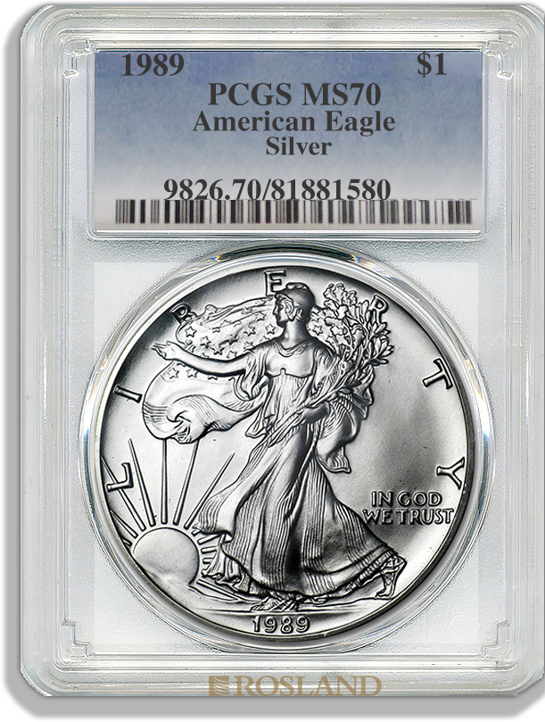 1 Unze Silbermünze American Eagle 1989 PCGS MS-70