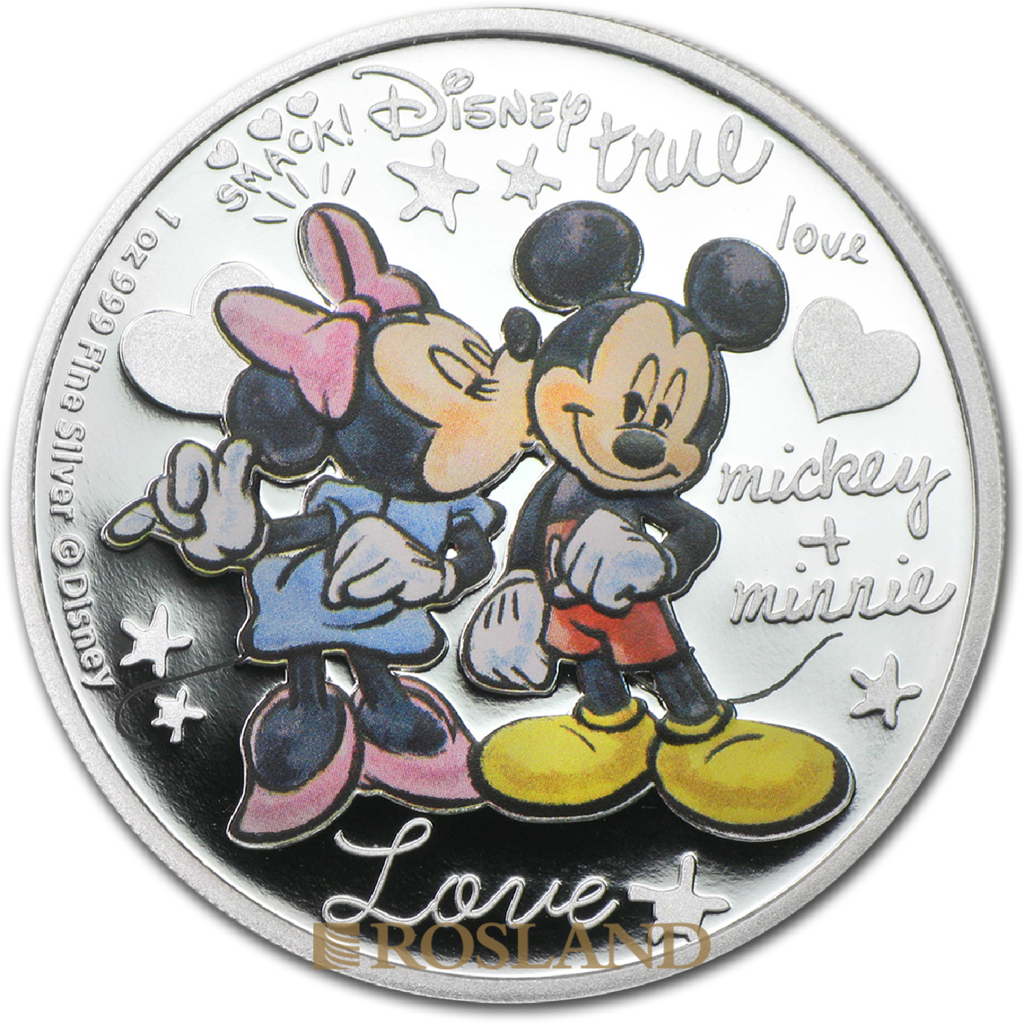 1 Unze Silbermünze Disney® Micky Maus Love 2015 PP (Koloriert, Box, Zertifikat)