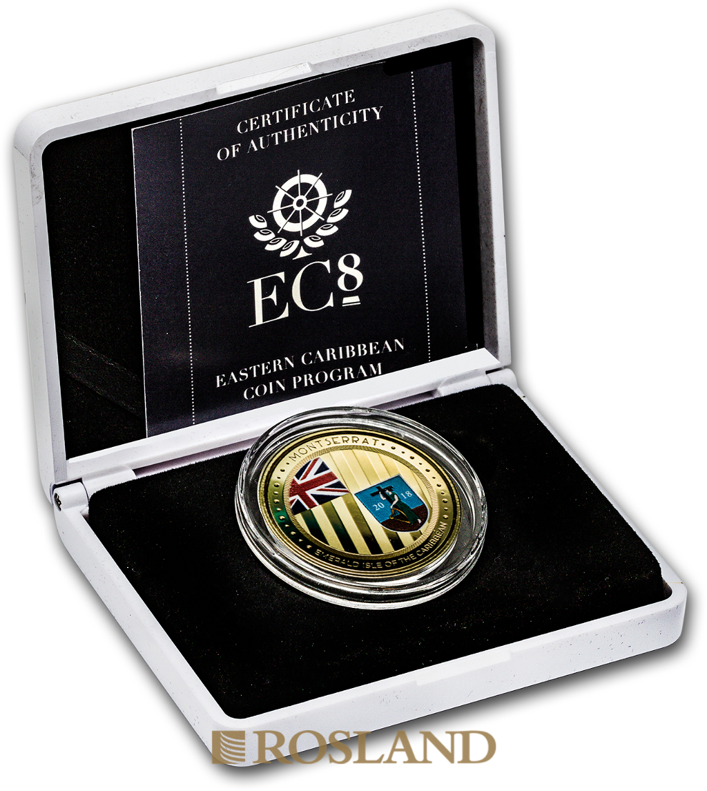 1 Unze Goldmünze EC8 Montserrat Emerald Isle of the Caribbean 2018 PP (Koloriert, Box, Zertifikat)