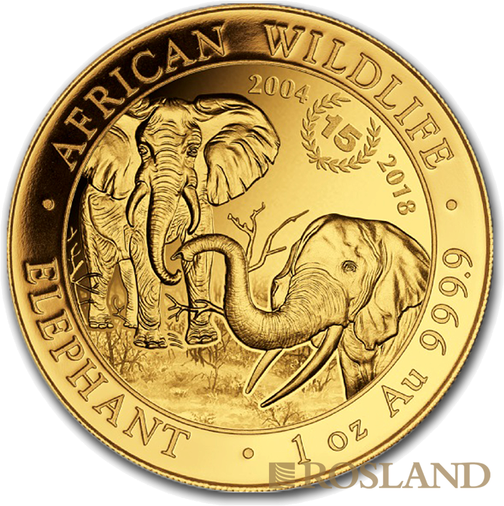 1 Unze Goldmünze Somalia Elefant 15 Jahre Jubiläum 2018 (Box, Zertifikat)