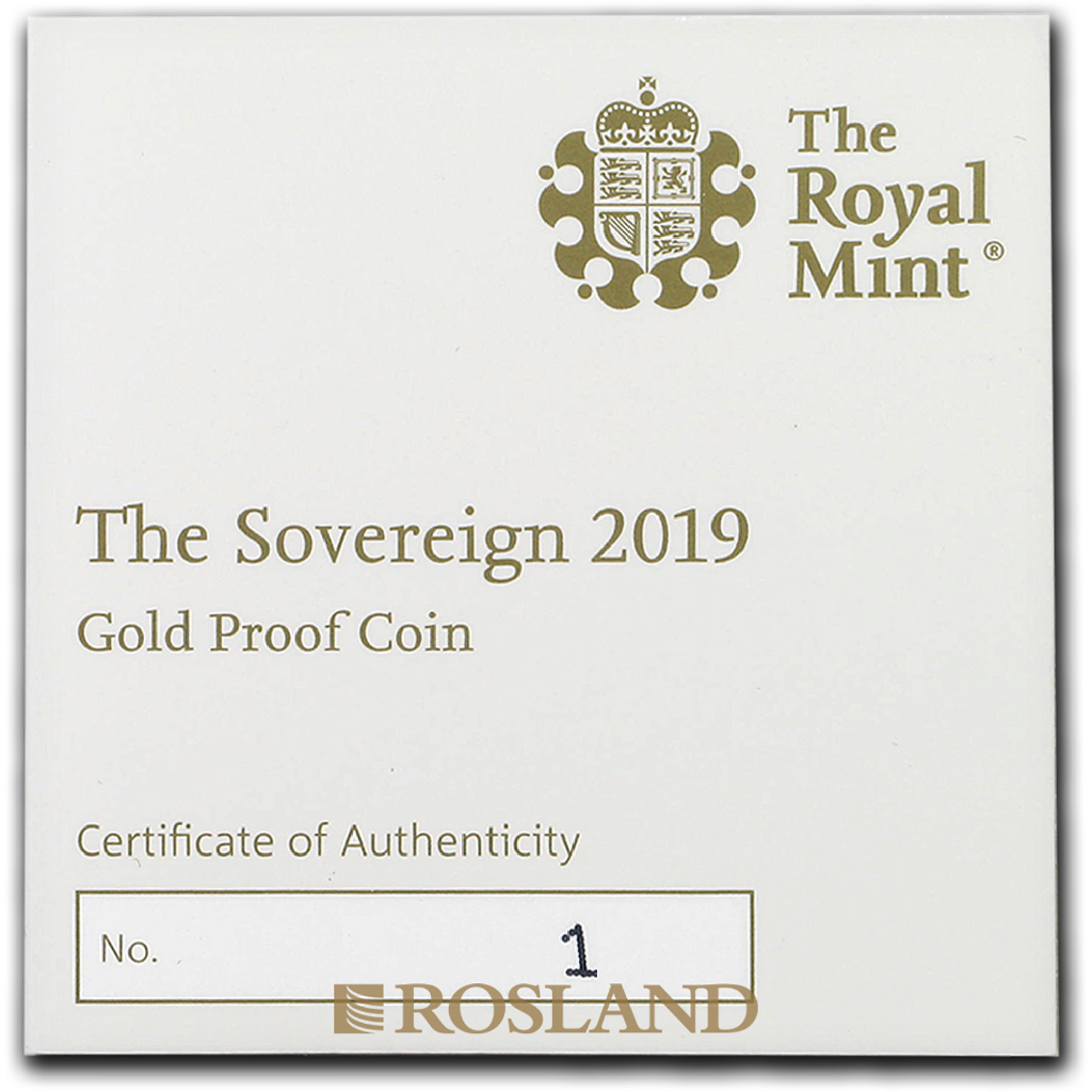 1 Sovereign Goldmünze Großbritannien 2019 PP (Box, Zertifikat)