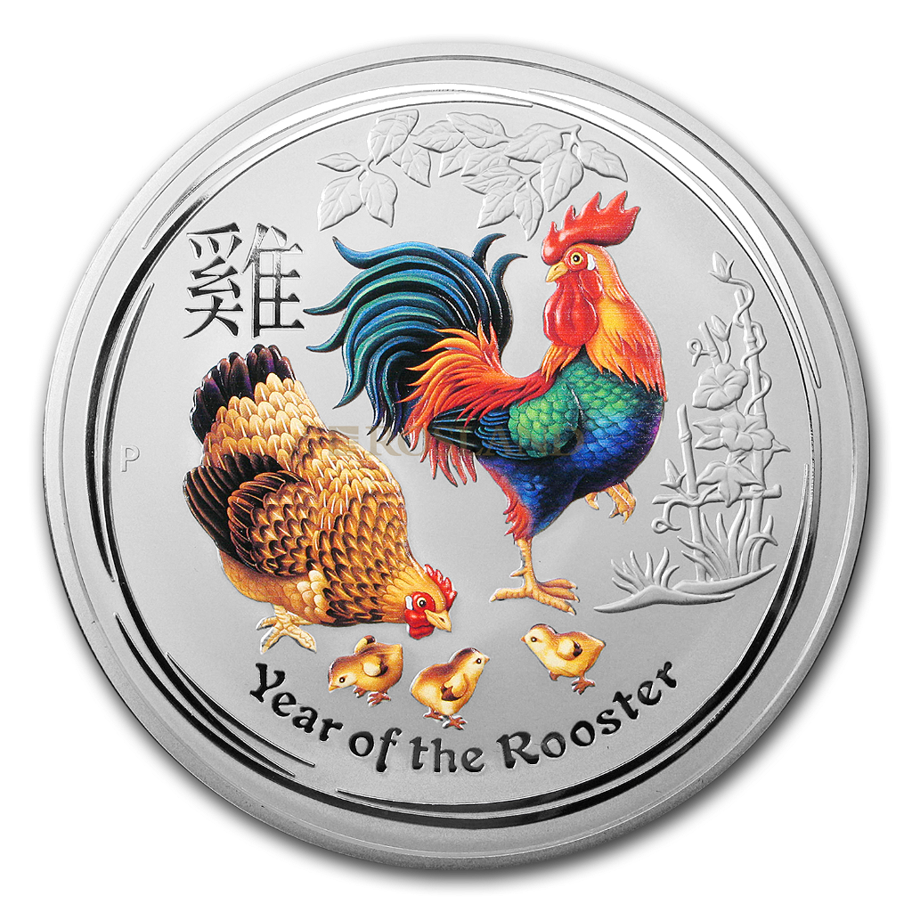 1 Kilogramm Silbermünze Lunar 2 Hahn 2017 (Koloriert)