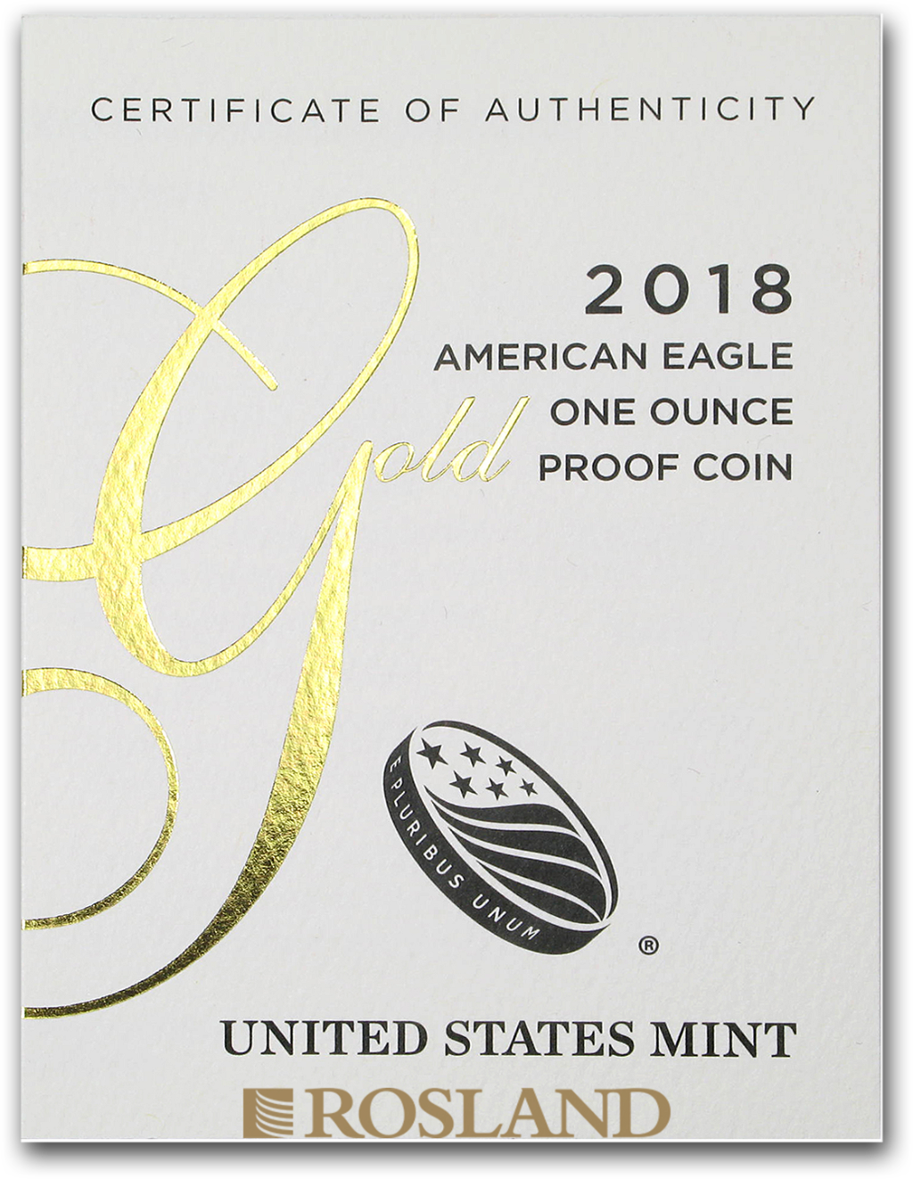 1 Unze Goldmünze American Eagle 2018 PP (W, Box, Zertifikat)