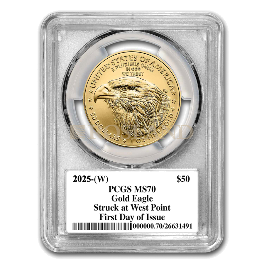 1 Unze Goldmünze American Eagle 2025 PCGS MS-70 (West Point, First Day, Black Label)