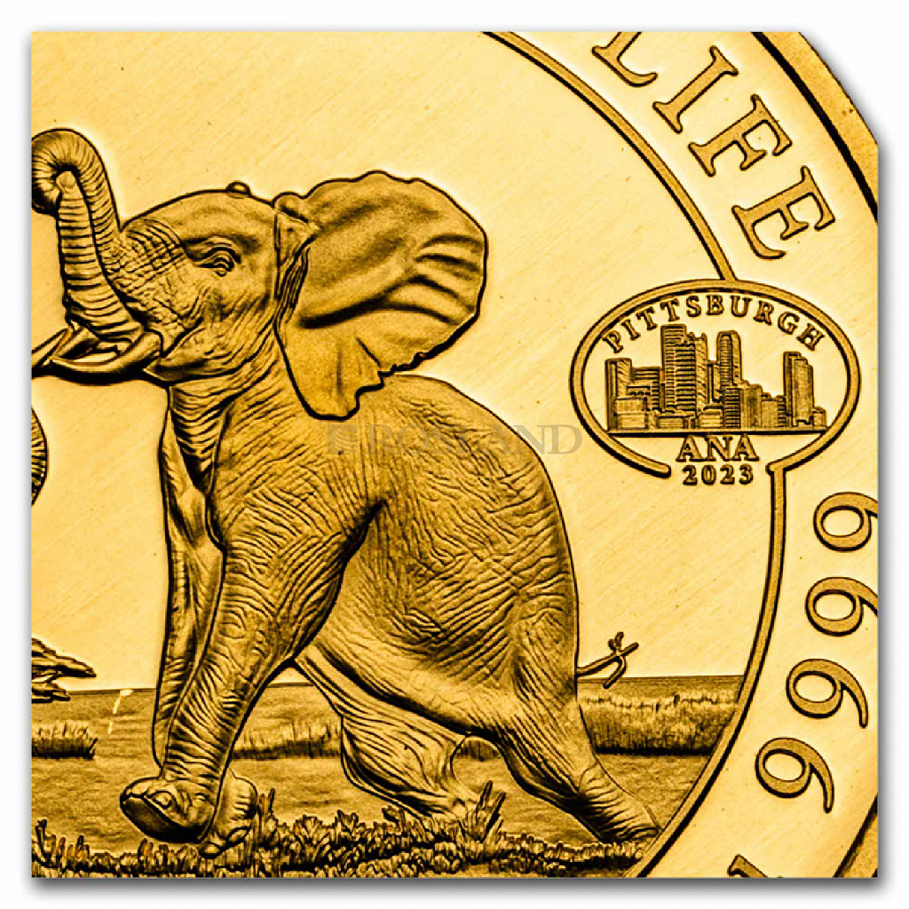 1 Unze Goldmünze Somalia Elefant 2023 Privy ANA Pittsburgh PP (Box,Zertifikat)