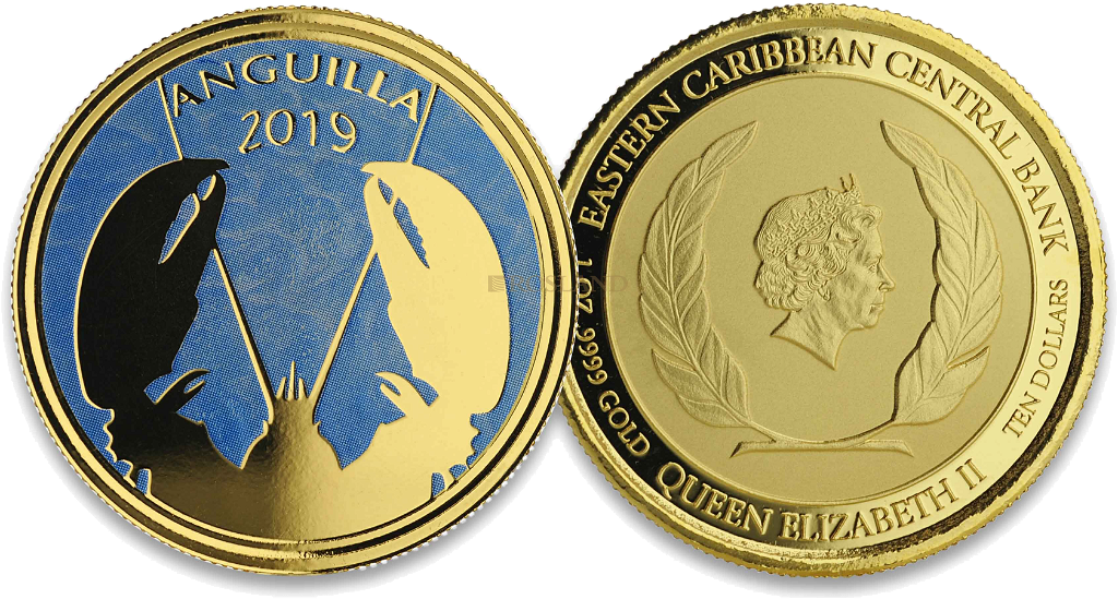 1 Unze Goldmünze EC8 Anguilla Lobster 2019 PP (Koloriert, Box, Zertifikat)