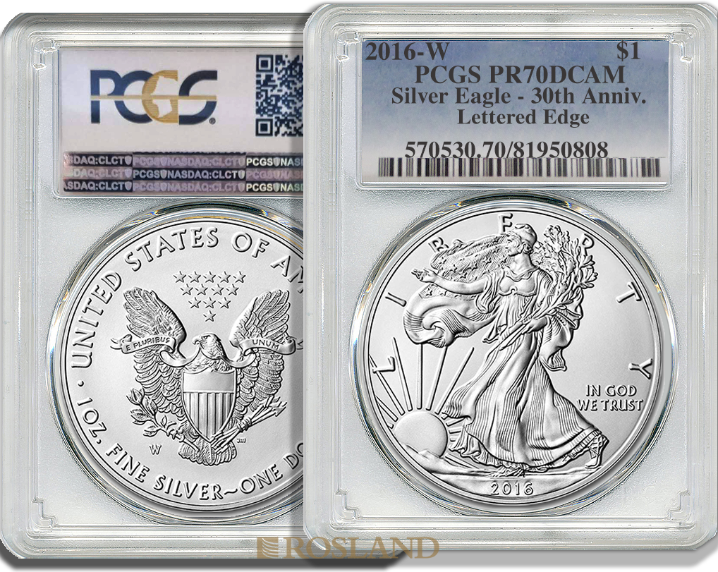 1 Unze Silbermünze American Eagle 2016 (W) 30 Jahre Jubiläum PP PCGS PR-70 DCAM