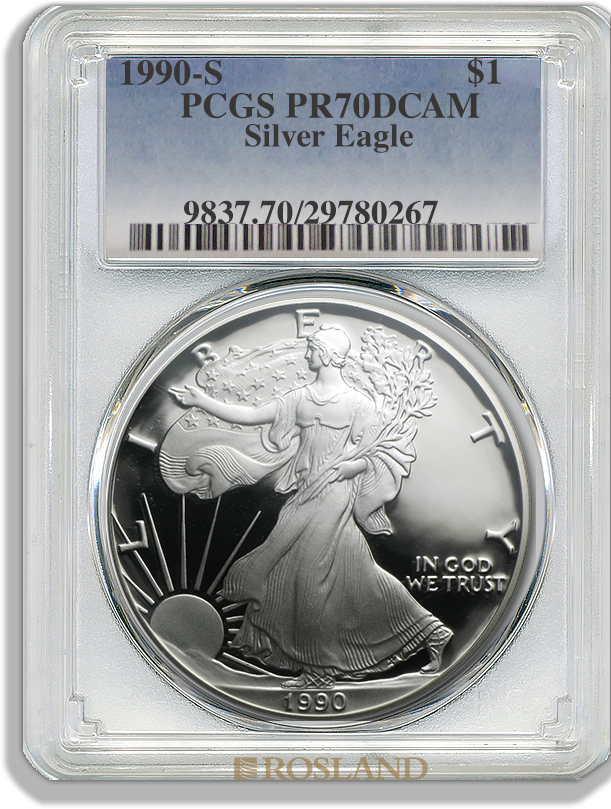 1 Unze Silbermünze American Eagle 1990 (S) PP PCGS PR-70 DCAM