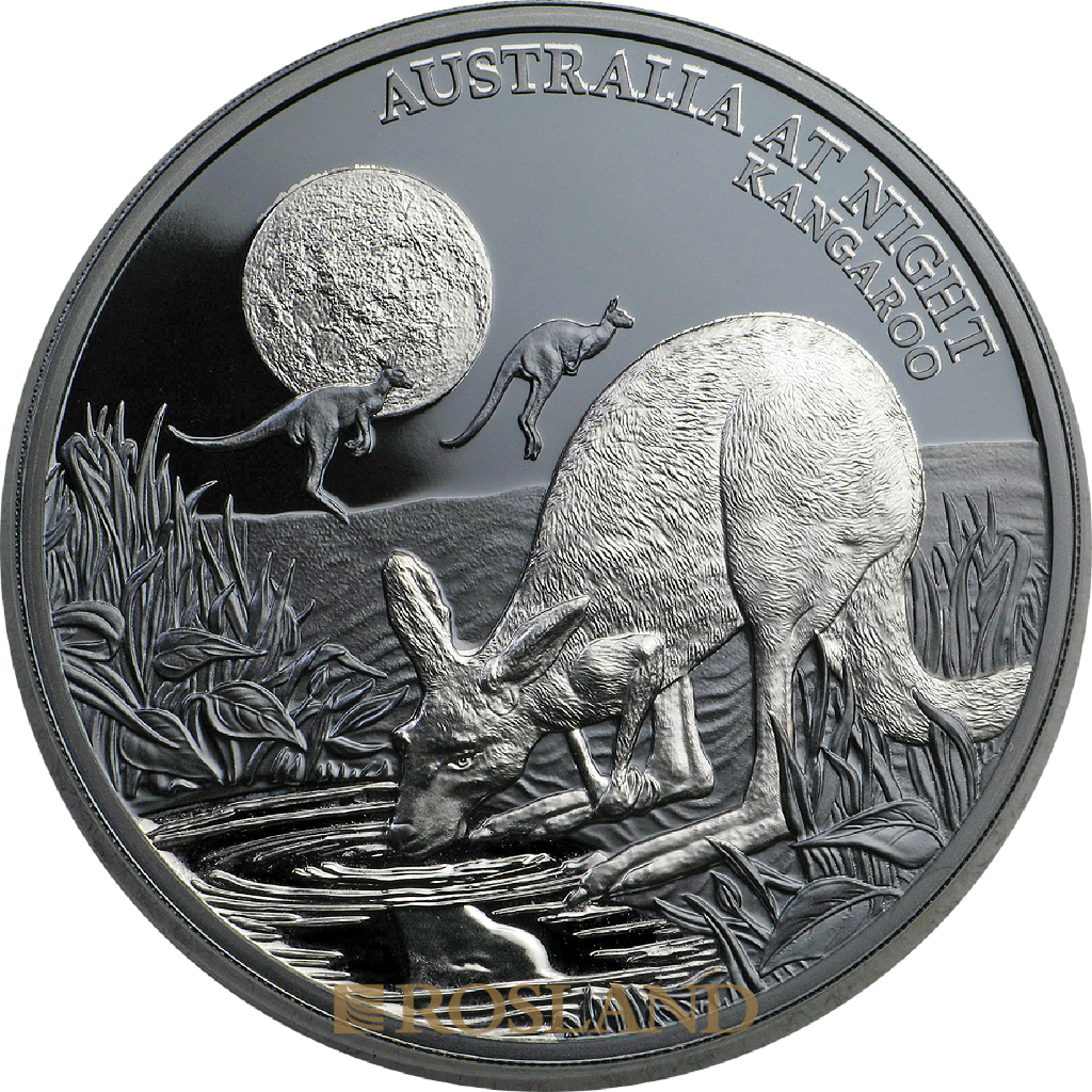 1 Unze Silbermünze Känguru - Australien bei Nacht 2019 PP (Box, Zertifikat)