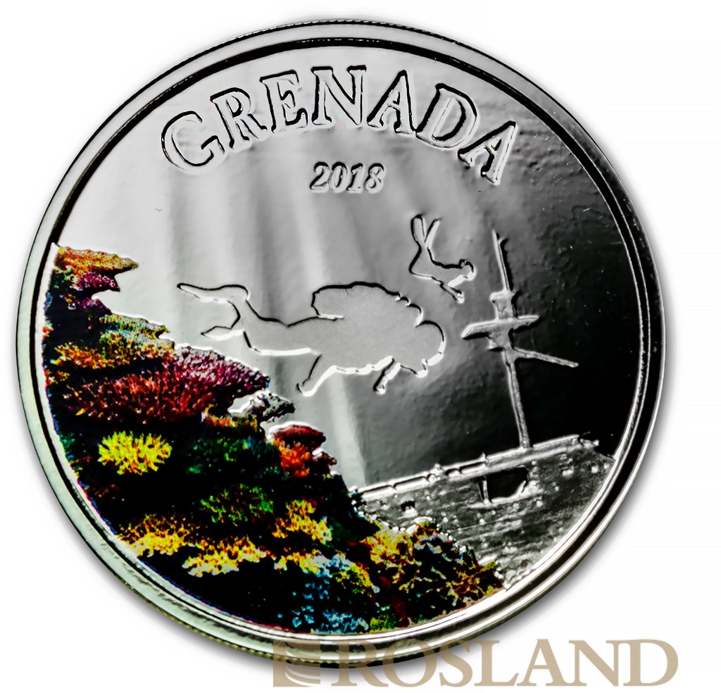 1 Unze Silbermünze EC8 Grenada Diving Paradise 2018 PP (Koloriert, Box, Zertifikat)