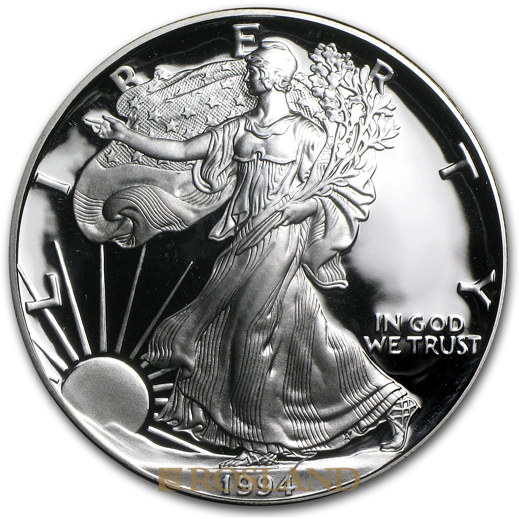 1 Unze Silbermünze American Eagle 1994 (P) PP (Box, Zertifikat)
