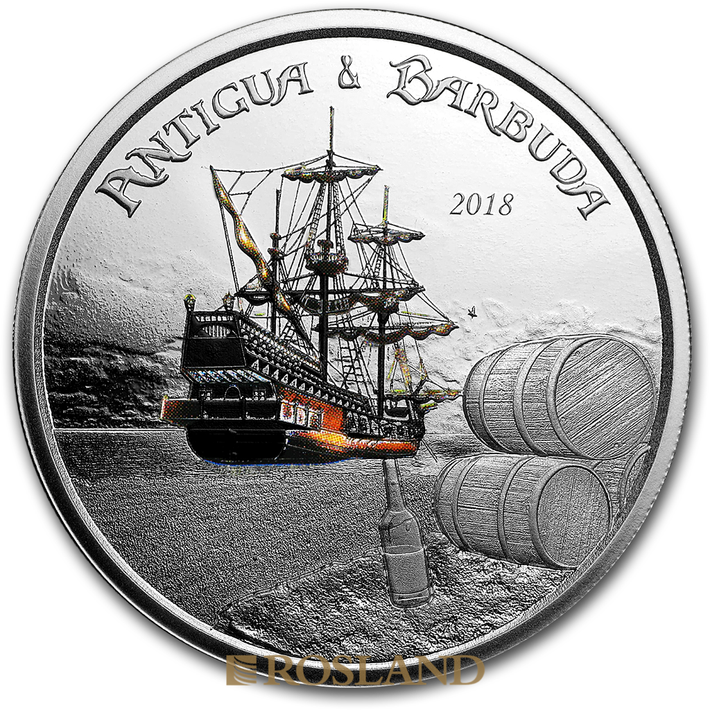 1 Unze Silbermünze EC8 Antigua & Barbuda Rum Runner 2018 PP (Koloriert, Box, Zertifikat)