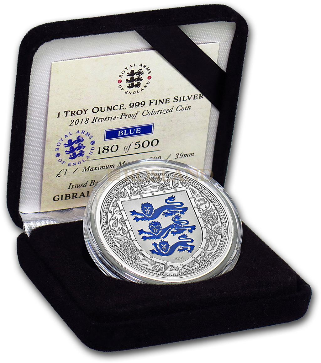 1 Unze Silbermünze Royal Arms of England 2018 PP (Blau, Box, Zertifikat)